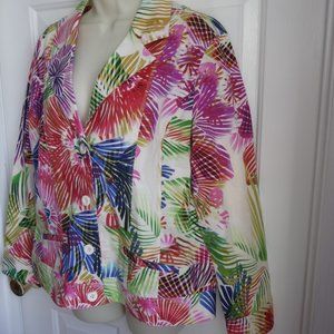 Chico's NEW 2 Jacket Top Cotton Stretch Bright Vibrant Pattern Super Cute